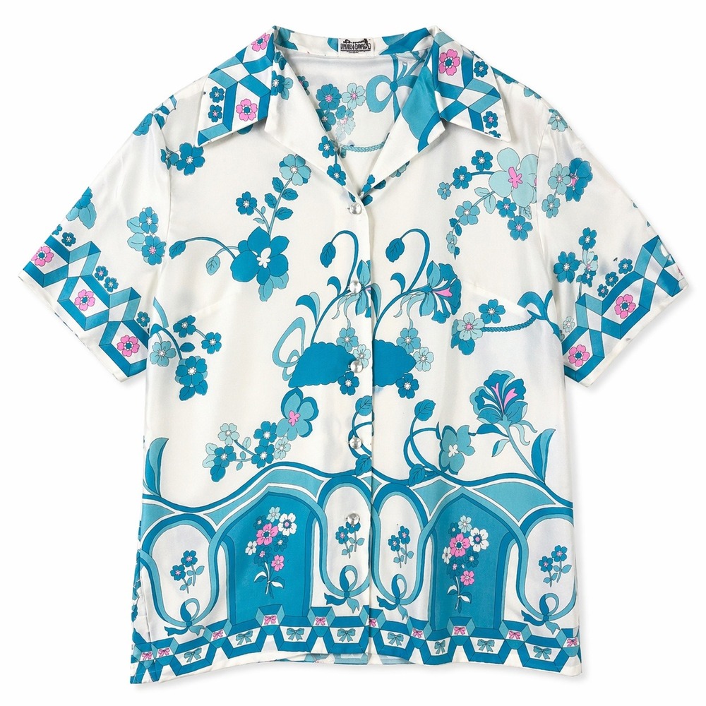 Vtg 60s 70s Pykettes Womens Floral Blouse Blue Pink Neon Pastel M Psychedelic
